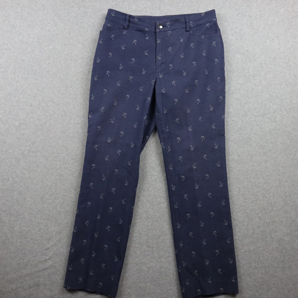 Doncaster Jeans Womens 12 Nautical Anchor Print Stretch Flex 5-Pocket Pants Blue